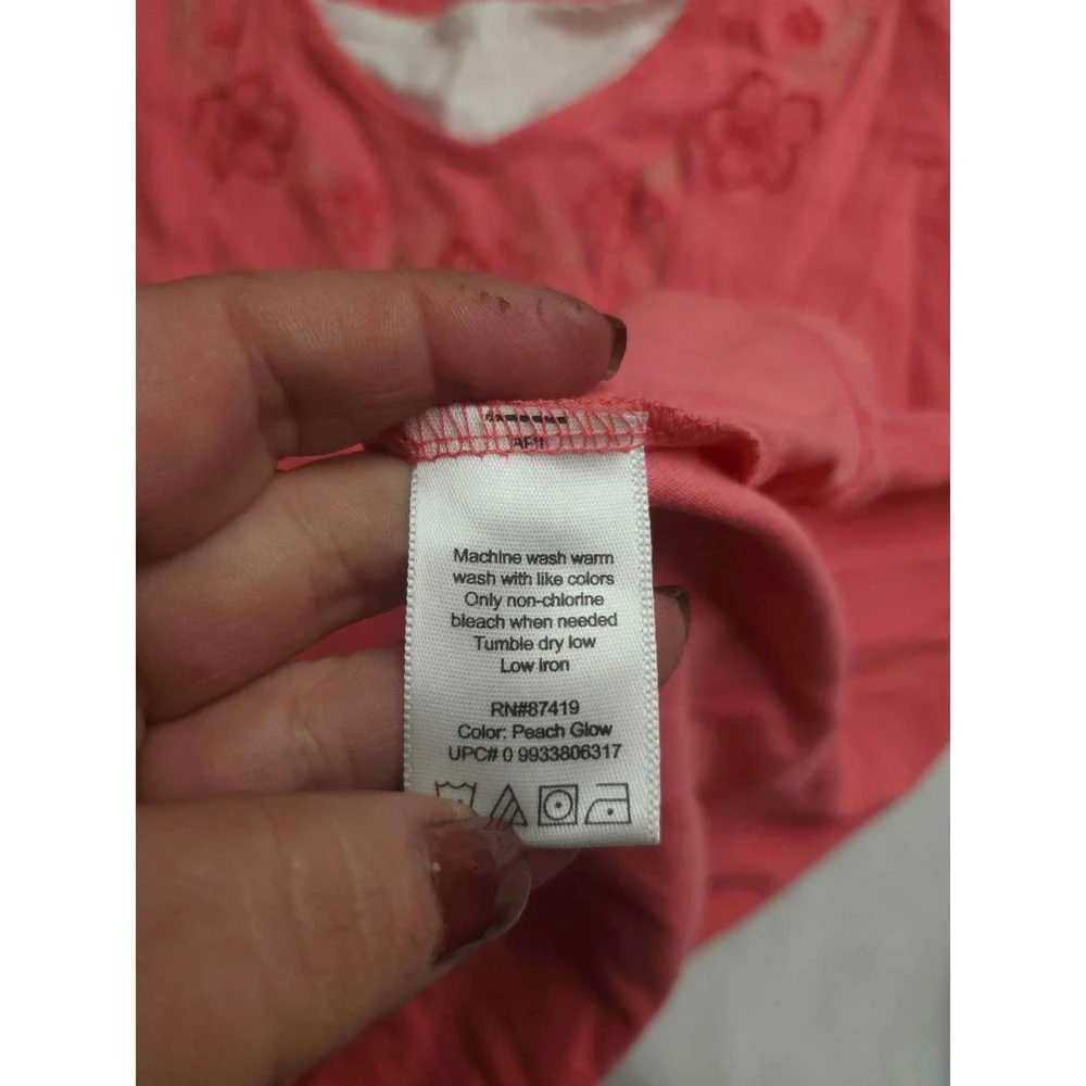 White Stag Womens Peach Glow Floral Embroidered V-Neck 3/4 Sleeve Top Size M